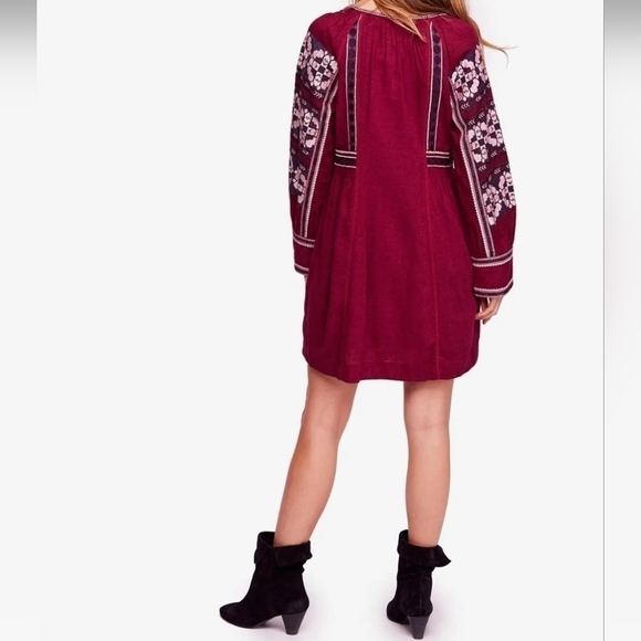Free People All My Life Embroidered Mini Dress in Bugundy Wine Size Small - Picture 3 of 12